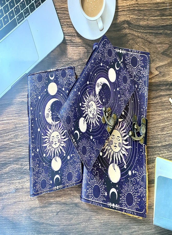 YOJO Celestial Sun & Moon Handmade Vintage Leather Journal Deckle Edge Paper, Blank Spell Book of Shadows grimoire Journal, Gift for him her with 200 Pages - Image 4